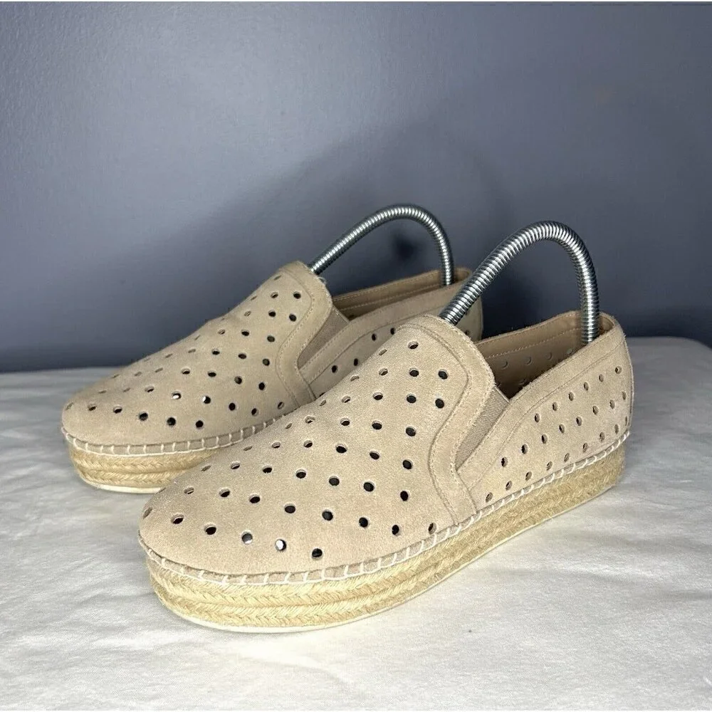 Steve Madden Suede Leather Espadrille Platform Shoes 8 Tan Cottagecore Boho Cute